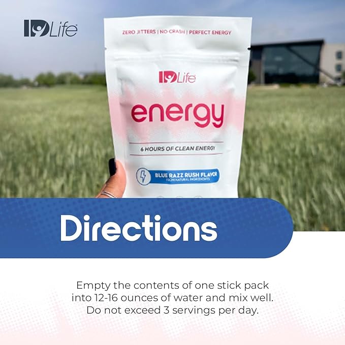 IDLife - Energy Blue Razz Rush - Time-Release Caffeine L-Theanine &amp Alpha Lipoic Acid for Clarity Stamina &amp Clean Fuel - 15 Sticks