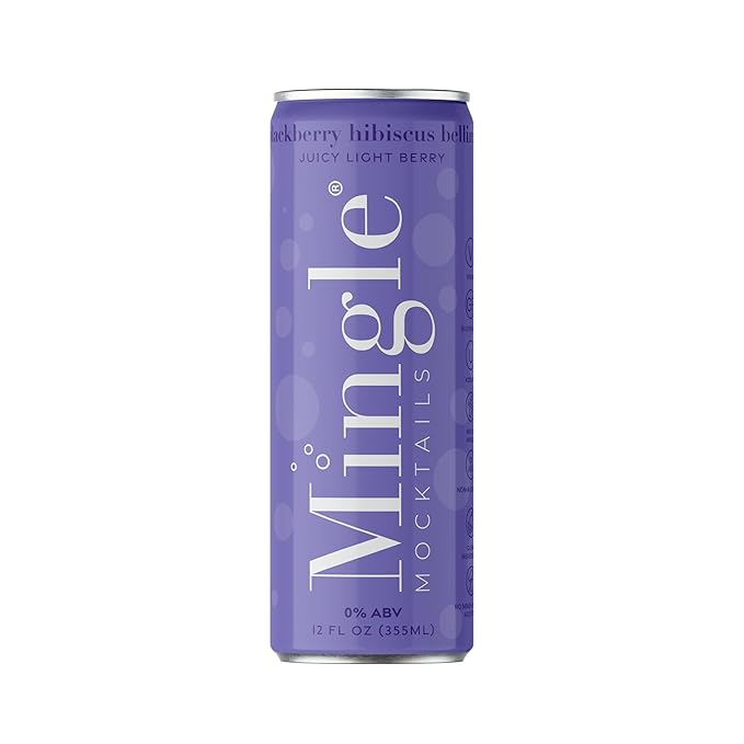 Mingle Mocktails Blackberry Hibiscus Bellini Non Alcoholic Drinks Alcohol Alternative Pre-Mixed Drinks with Real Juice Canned Mocktails or Cocktail Drink Mixer Gluten Free Vegan 24 Pack 12 fl oz