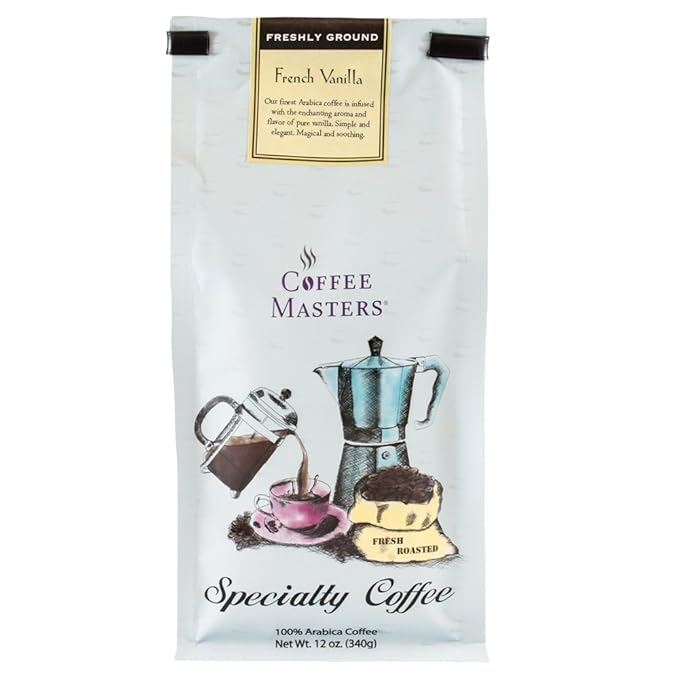 Coffee Masters Flavored Coffee French Vanilla Ground 12-Ounce Bags (Pack of 4)