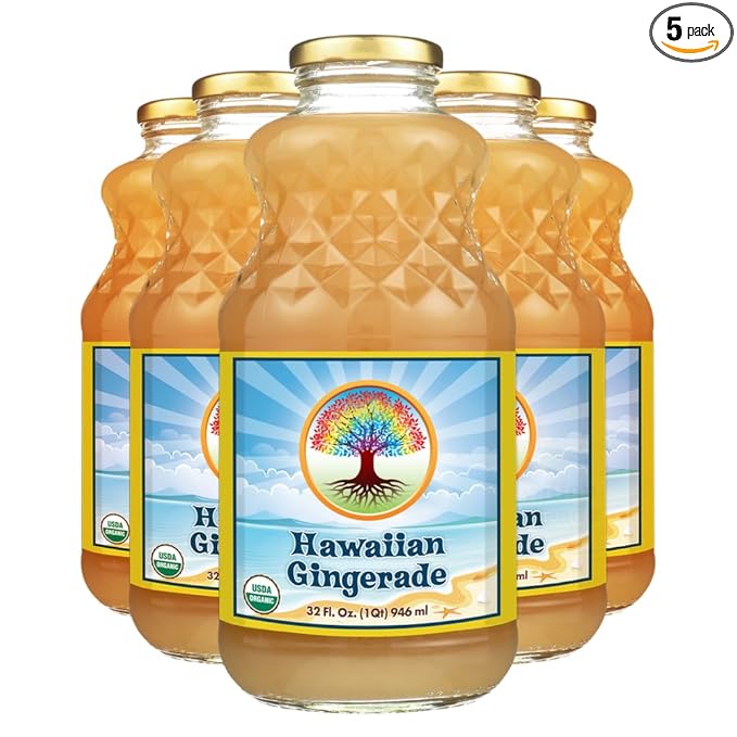Big Island Organics Hawaiian Gingerade Made with 100% USDA Organic Ginger Juice &amp Lemon Juice 32 oz (5pk)