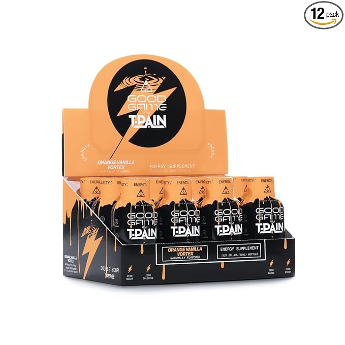 Nappy Boy Dranks Good Game by T-Pain Energy Shot 2oz (12 Pack) Sugar-Free Zero Calorie Focus Drink with 200mg Caffeine and B-Vitamins (B3 B6 B12) - Clean No-Crash Energy Boost Orange Vanilla Vo