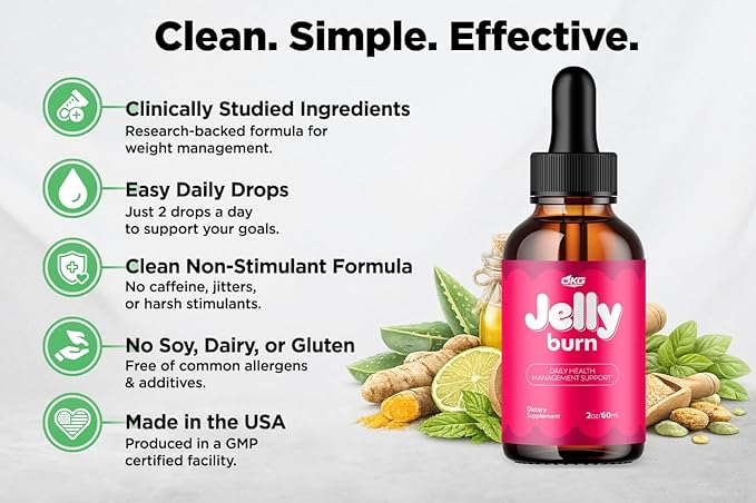 (2 Pack) Jelly Burn Drops Advanced Formula Jelly Burn Liquid Vitamin Supplement All Natural Jellyburn Drops Health and Wellness Vitamin Formula Max Strength Ingredients Made in The USA (60 Servings)