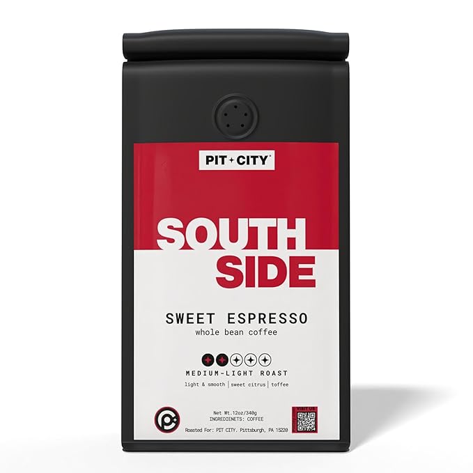 Pit City South Side Sweet Espresso Blend Medium-Light Roast Whole Bean Coffee 12oz Bag - Light &amp Smooth Sweet Citrus &amp Toffee - Premium Small Batch Roasted - Pittsburgh