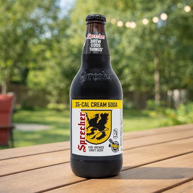 Sprecher Low Calorie Cream Soda in 16 fl oz Glass Bottles (12 Pack) Fire Brewed Craft Cream Soda with Real Honey Naturally Flavored Gourmet Soft Drink