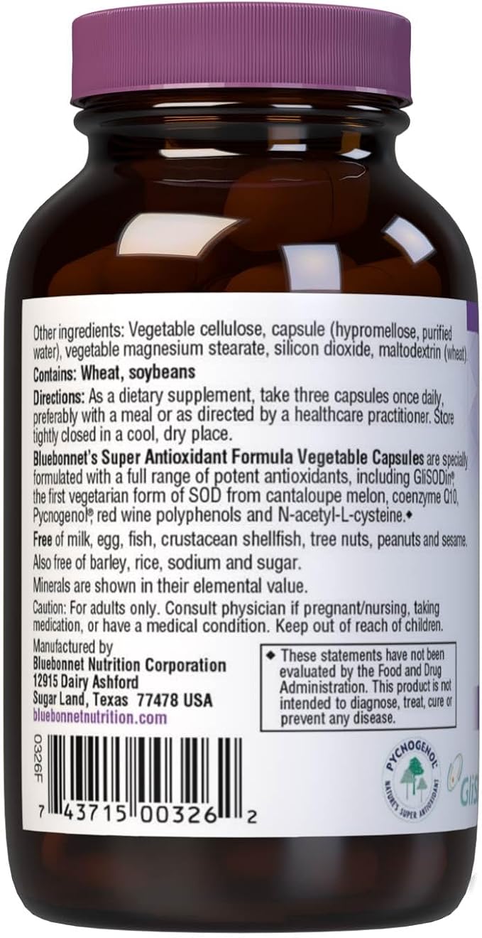 Bluebonnet Super Antioxidant Formula Vegetarian Capsules 60 Count White