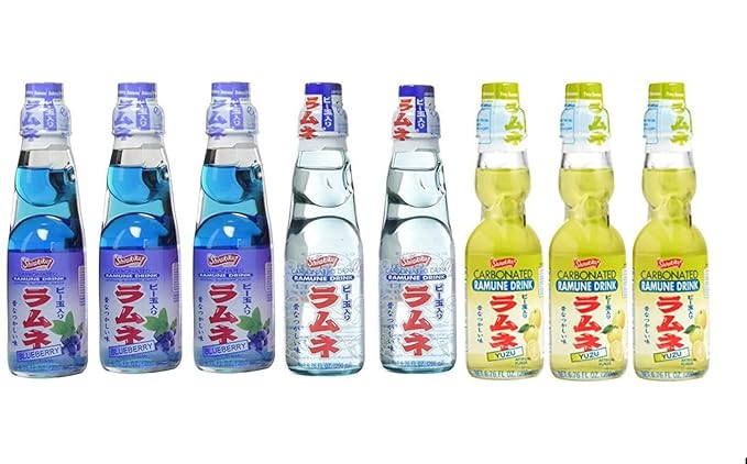 RAMUNE Japanese Soft Drink Variety 8-Pack 6.76 Fluid Ounce Each (Blueberry(3)-Yuzu(3)-Original(2))