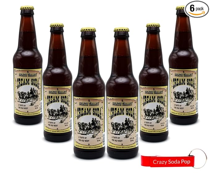 Generic Death Valley Soda | 6 Pack of Cream Soda | Delicious Flavored Soda Pop with Real Cane Sugar | 12 oz Glass Bottles in a 6 Pack of Cream Soda with Crazy Soda Pop Bottle Opener