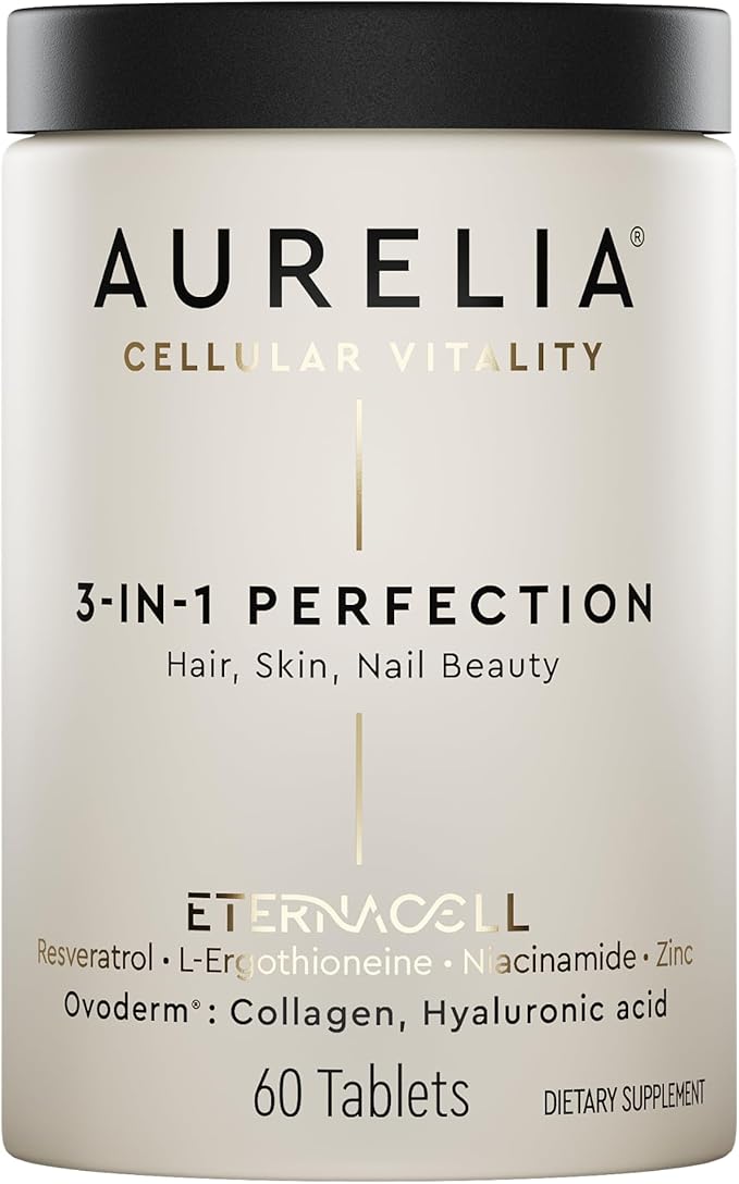 AURELIA 3-in-1 Perfection | Advanced Cellular Anti-Aging Supplement | Boost Collagen Production &amp Strengthen Hair Skin Nails | with Zinc Resveratrol Niacinamide &amp Ergothioneine