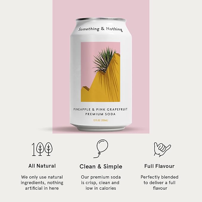 Something &amp Nothing Pineapple &amp Pink Grapefruit Flavoured Sparkling Water | Lightly Carbonated Full Flavoured with Grape &amp Lemon Juice | Vegan &amp Low Calorie Soda | 12 Fl Oz Cans (Pack