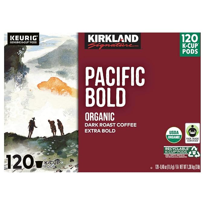 Kirkland Signature Coffee Organic Pacific Bold K-Cup Pod 120 Count (2 Pack)