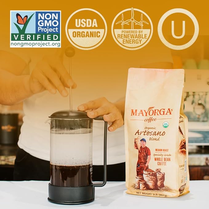 Mayorga Organic Coffee 5lb Artesano Blend - Medium Roast Whole Bean Speciality Grade Coffee 100% Arabica Slow Roasted Chocolate and Nutty Flavor with Low Acidity - USDA Organic Non-GMO Kosher