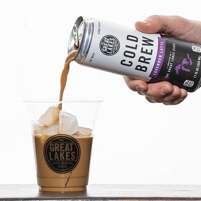 Great Lakes Lavender Oat Milk Cold Brew Latte Coffee 11 Ounce Cans Pack of 12
