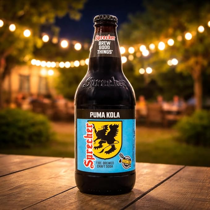 Sprecher Puma Kola in 16 fl oz Glass Bottles (24 Pack) Fire Brewed Craft Cola Soda with Real Honey Smooth Classic Cola Flavor Naturally Flavored Gourmet Soft Drink