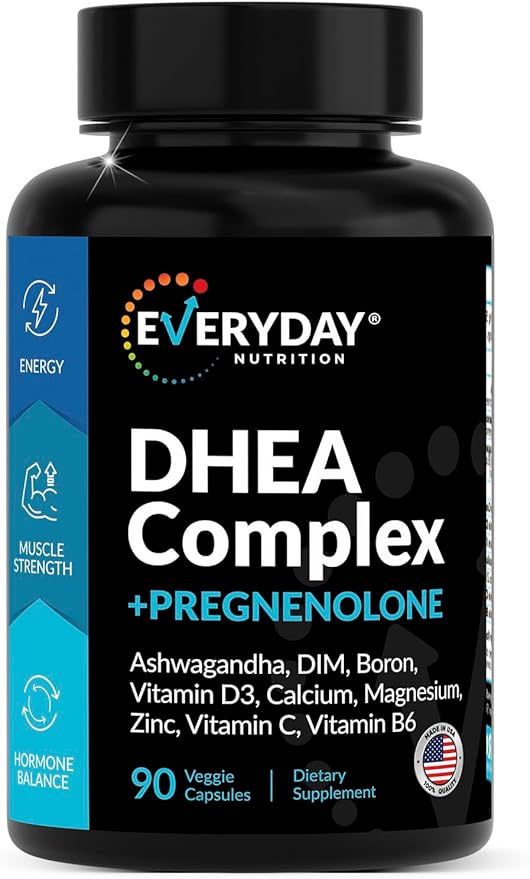 DHEA Micronized 200mg Complex with Pregnenolone 100mg Supplement for Men &amp Women with Ashwagandha DIM Magnesium Boron Calcium  Zinc Vitamin D3 C and B6 Hormone Support - Made in USA 90 Caps