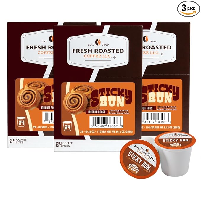 Fresh Roasted Coffee Sticky Bun Flavored Coffee Pods 72 Count
