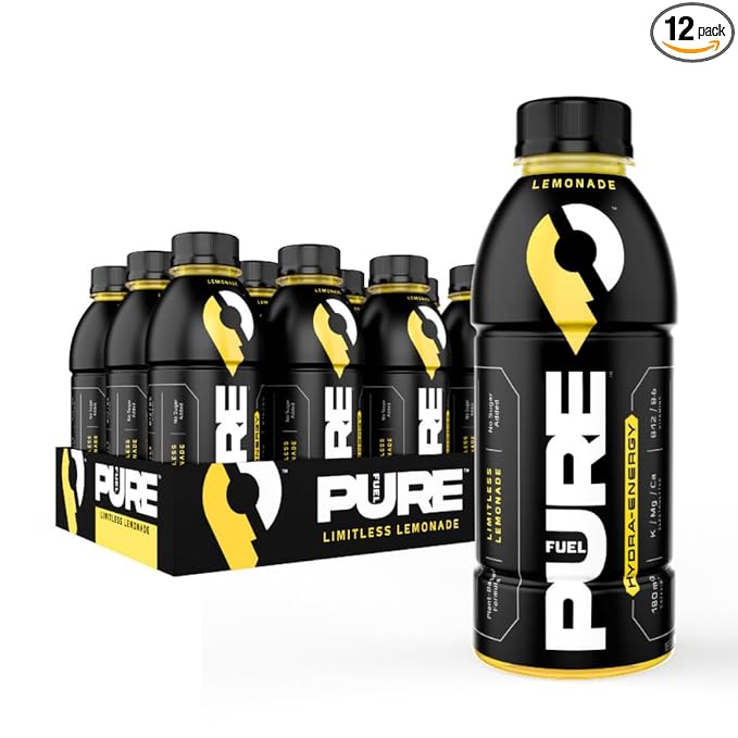 Pure Fuel Healthy Energy Drinks Limitless Lemonade - Sports Drinks - Plant Based - 180mg Natural Caffeine - 12pk x 16.9 fl oz