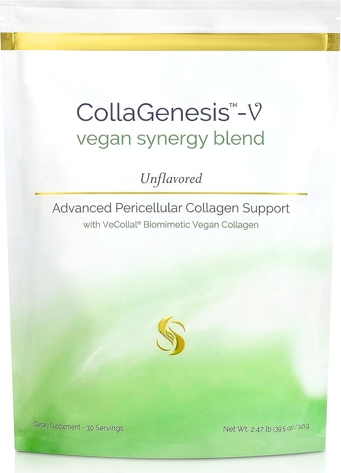 CollaGenesis™-V – 25g Protein Vegan Collagen MSM &amp Hyaluronic Acid Complete Amino Acid Profile Vitamins &amp Minerals Collagen Support Cofactors – Vegan Synergy Blend – Unflavored