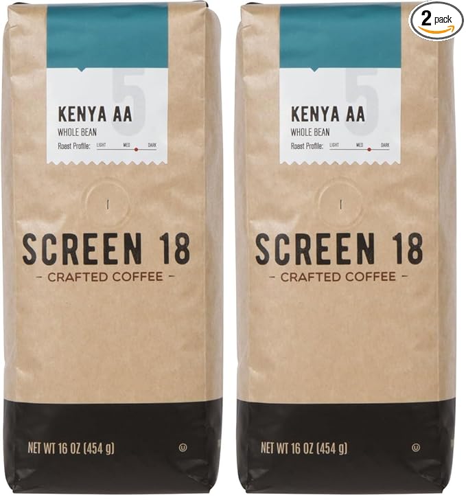 Screen 18 Specialty Grade Premium Kenya AA Coffee Beans Single Origin Medium Dark Roast Whole Beans 1 LB (Pack of 2)