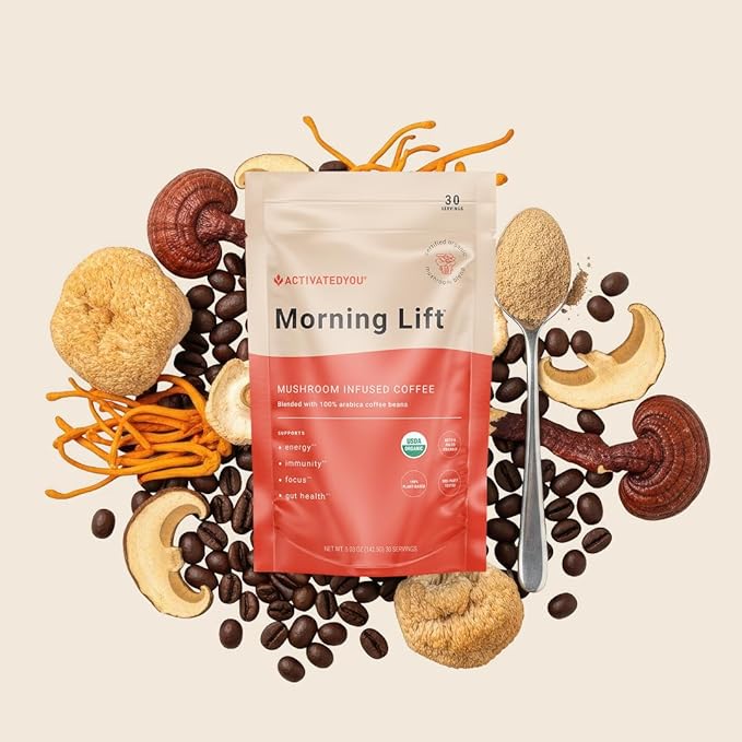 ActivatedYou Morning Lift Mushroom Infused Coffee - Certified Organic Plant Based Mushroom Coffee Instant Blend Made with Lion's Mane &amp Cordyceps to Support Digestion Energy &amp Focus (3 Pack)