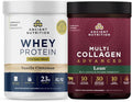 Ancient Nutrition Multi Collagen Advanced Peptides Powder Lean Cinnamon 25 Servings + Grass-fed Whey + Fat Loss Protein Powder Vanilla Cinnamon 18 Servings