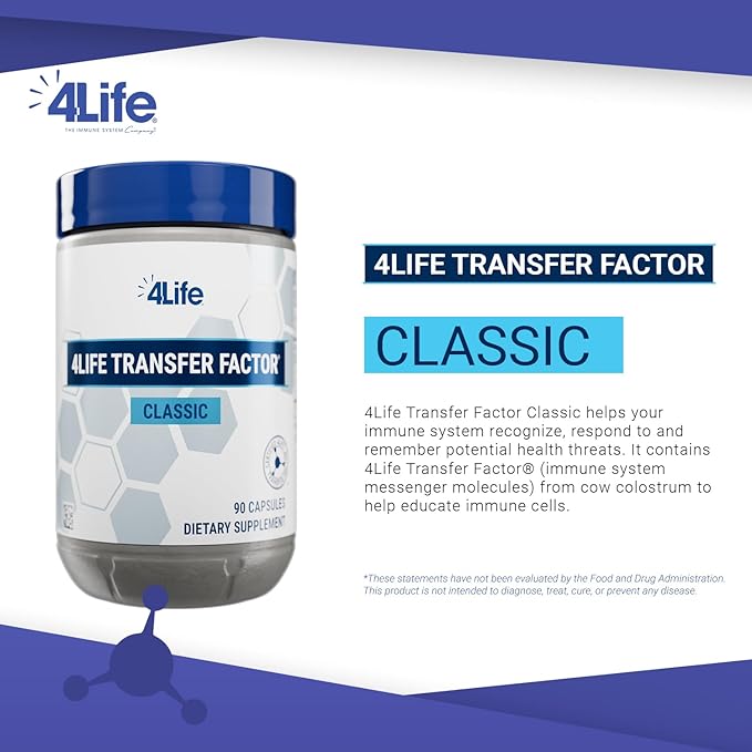 4Life Transfer Factor Classic -with Cow Colostrum for Enhanced Immune Response Recognition and Memory - for Ages 2 and Up - 90 Veggie Capsules