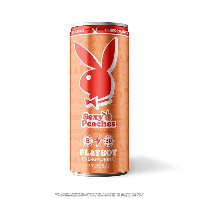 PLAYBOY Energy Drink – Sexy Peaches (Peach Mango) – 12 Pack of 12oz Cans | Performance + Pleasure Energy | NextGen Lifestyle Drink