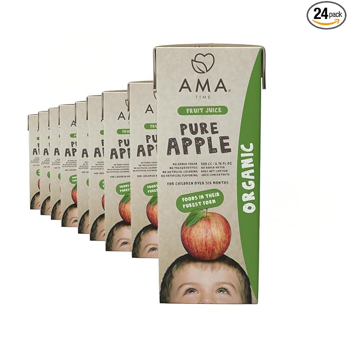 AMA TIME Organic Apple Juice Boxes for Kids – 24 Pack 6.76 fl oz Each | With Vitamins A &amp C USDA Organic No Added Sugar Gluten-Free | Perfect for School Lunch Travel or Snacks