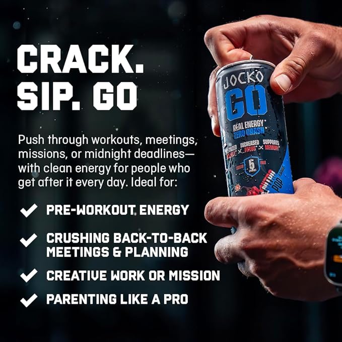 Jocko GO Energy Drink - Keto Vitamin B12 Vitamin B6 Electrolytes L Theanine Magnesium- Energy Boost Sugar Free Nootropic Monk Fruit Blend - 12 Pack (Pineapple Coconut)