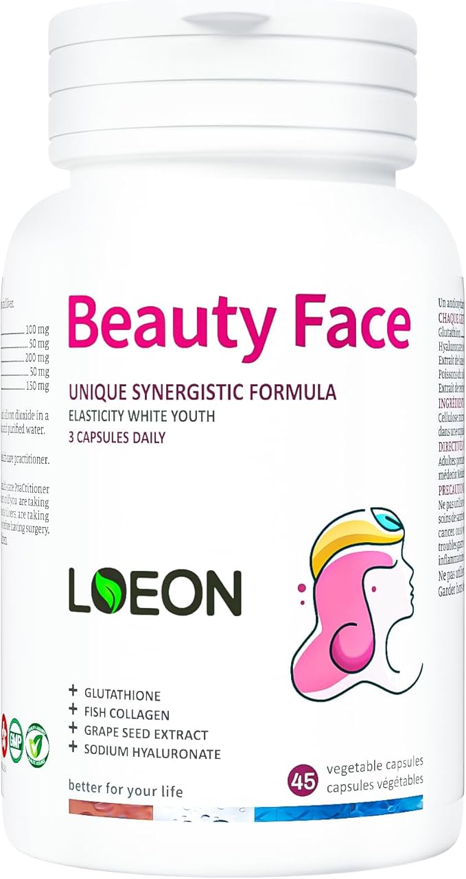 Beauty Supplement Supplement Grapeseed Extract - Collagen Peptides - Sodium hyaluronate for Glowing Skin - 60 Capsules