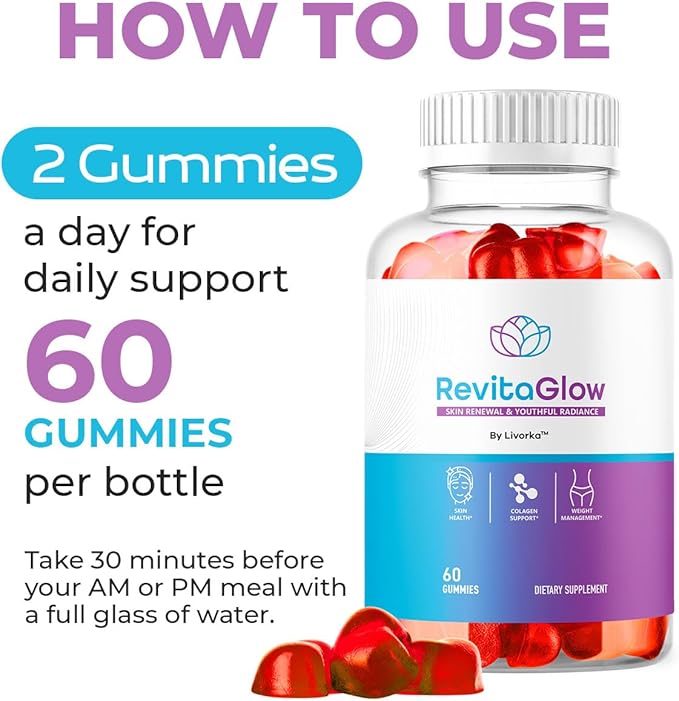 (5 Pack) RevitaGlow Gummies - Official Revita Glow Gummy Premium Natural Skin Health Support RevitaGlowGummies for Gut and Skin Healthy Advanced Renewal Formula Gummys 300 Gummies for 5 Months