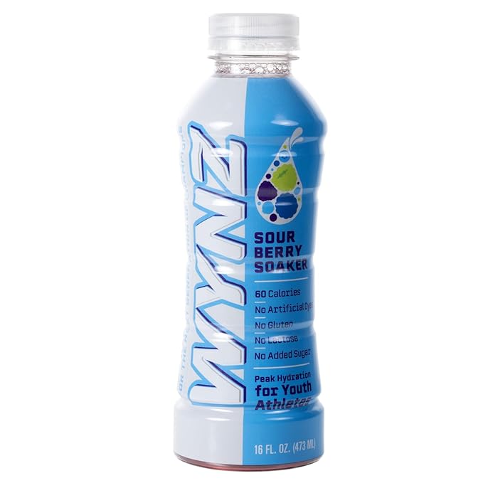 12pack - Wynz Sour Berry Soaker Youth Hydration Sports Drink 34.17% Fruit Juices Coconut Water Monk Fruit &amp Filter Water - 16 oz Slim Bottle