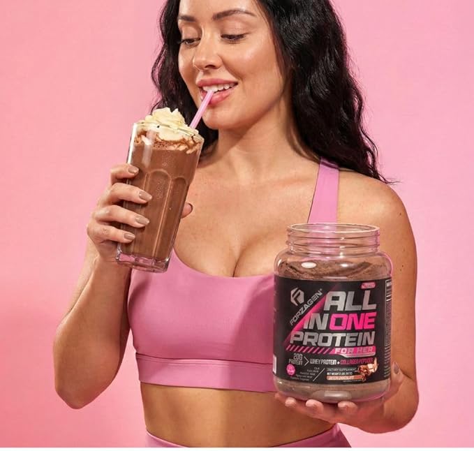 Forzagen All in One Protein for Her | Women’s Protein Powder with Multi Collagen Peptides | Hydrolyzed Collagen Supplement Gut Health Great for Pre &amp Post Workout | Dutch Chocolate 30+ Servings