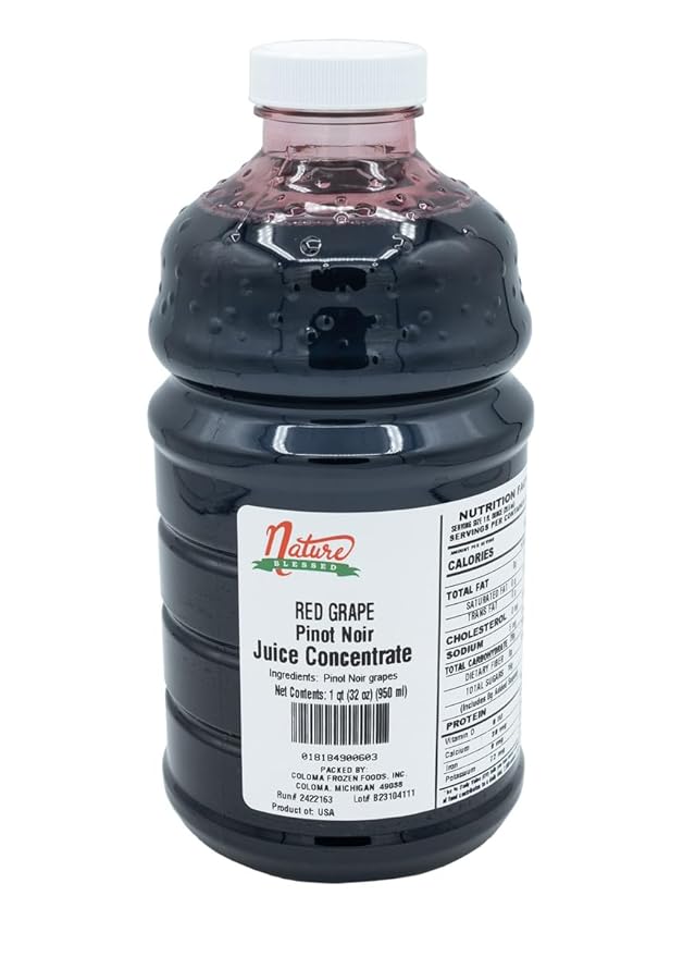Nature Blessed 100% Pure Pinot Noir Red Grape Fruit Juice Concentrate - 1 Quart (1/32 fl oz bottle) Ideal for Home Vintners and Brewers Wine Enthusiasts Smoothies