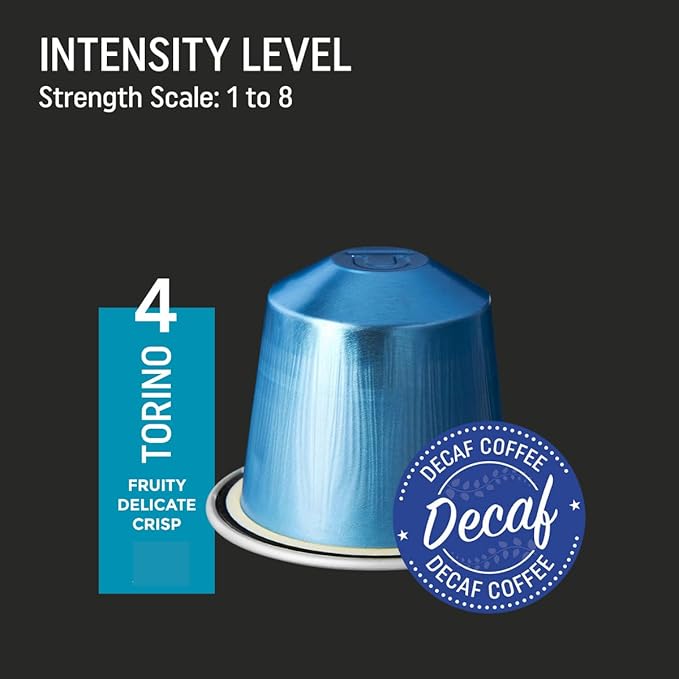 Decaf Italian ‘Torino’ Espresso Compatible with Nespresso | 100 Decaffeinated Aluminum Capsules | Bold Italian Flavor With No Buzz | Medium roast Arabica unfolds fresh fruits flowers and honey