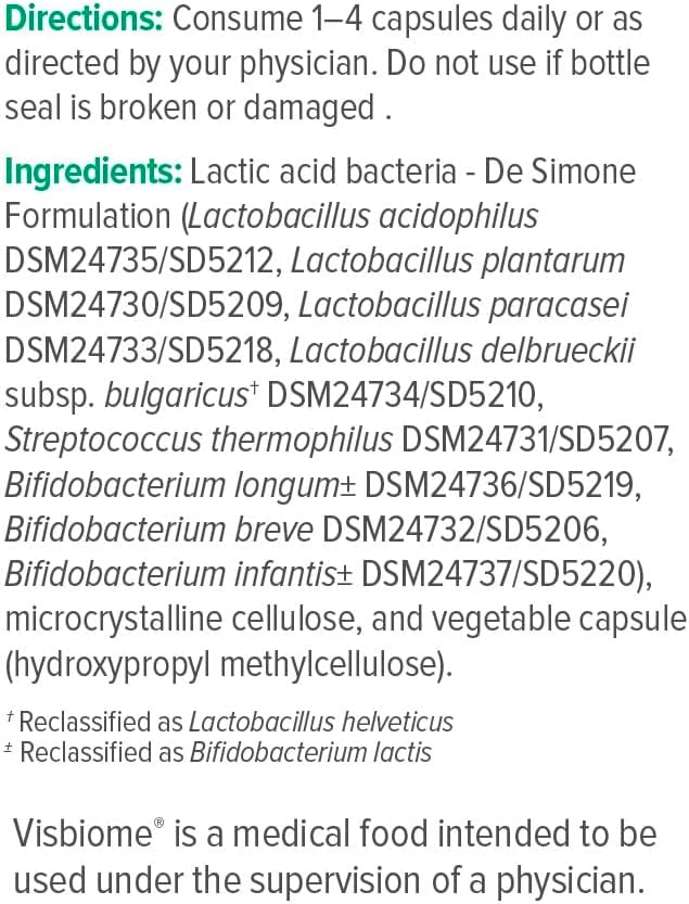 Visbiome® GI Care - High Potency Probiotic - 112.5 Billion CFU Live Probiotics Original De Simone Formulation Made in USA 180 Capsules.