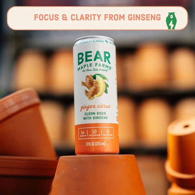 Bear Maple Farms | The Clean Soda Company | Low Calorie | Naturally Sweetened | Ginger Clean Soda