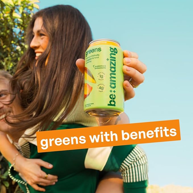 Be Amazing Greens Drink Peach Mango Vitamin Drinks With 10 Organic Fruits and Vegetables Coconut Water Vitamin C and Prebiotic Fiber 25 Calories Low Sugar Vegan and Gluten Free 8 Pack