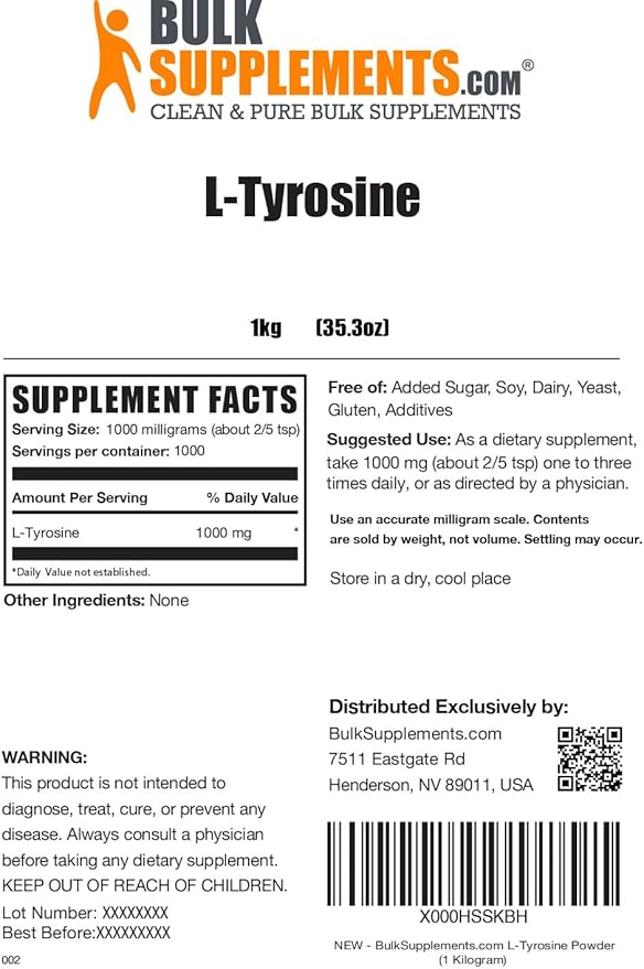 BulkSupplements.com L-Tyrosine Powder - Sports Nutrition Amino Acid Supplement - Unflavored &amp Gluten Free 500mg per Serving 5kg (11 lbs) (Pack of 5)