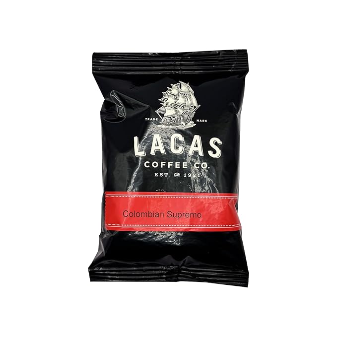 Lacas Coffee Colombian Supremo Ground Coffee Medium Roast 24 x 3oz Fractional Packs with Filters – Single Origin from Huila Pre-Portioned for 64oz Brew Pots