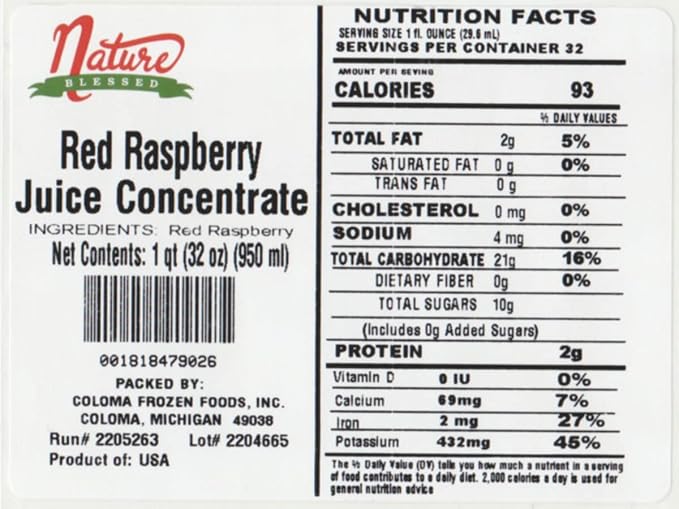 Nature Blessed 100% Red Raspberry Fruit Juice Concentrate - 2 Quarts (2/32 fl oz bottles) Home Beer Brewing Home Wine Distilling Flavoring Making Jelly