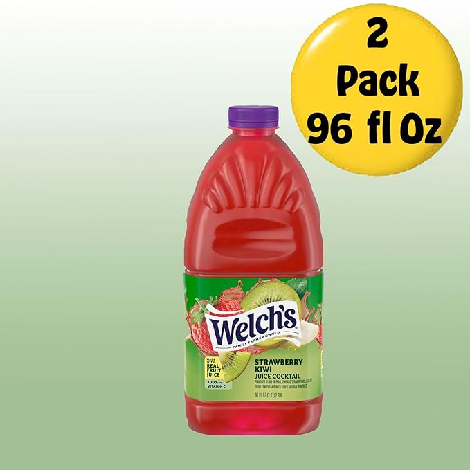 Welch's Juice Drink 96 fl oz Plastic Bottle 2 Pack + 15 Sugarcane Disposable Straws by Kool8shop Infinite Deals (2 Pack Strawberry Kiwi)