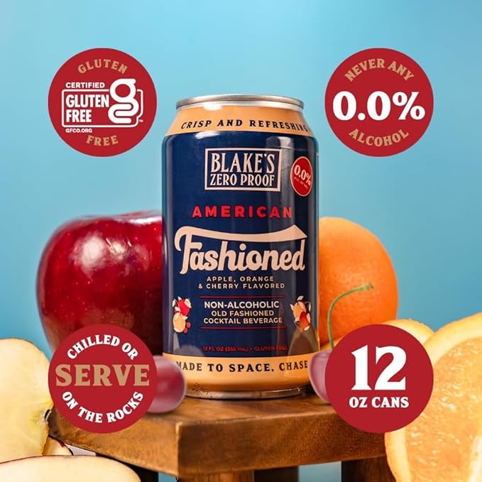 Blake’s Zero Proof American Fashioned Sparkling Mocktail – Non Alcoholic Carbonated Juice Beverage Gluten Free Bold Citrus Apple Cherry Inspired Flavor Lightly Carbonated Cocktail-Inspired Drink