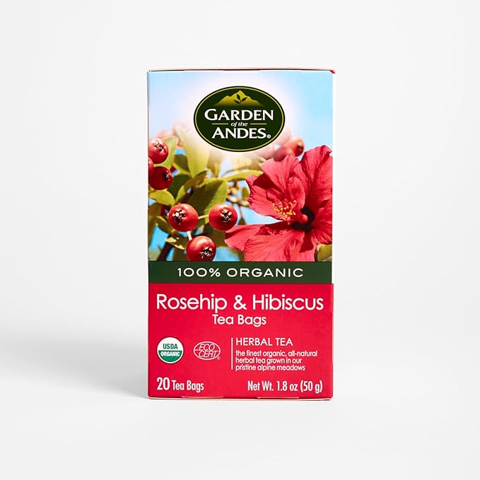 Garden of the Andes - Organic Rosehip &amp Hibiscus Tea - 6 Pack (20 Tea Bags/Box 120 Total) - Caffeine-Free Double-Chamber Glue-Free Tea Bags - Natural Vitamin C and Antioxidants