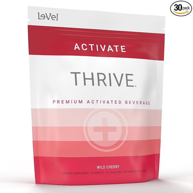 Thrive Activate - Focus &amp Energy Drink Powder Mix with Real Flavor 30 Packets- Enhanced Energy Performance Vitamin C Vitamin E B12 for Mental Clarity (30 Packet Wild Cherry)
