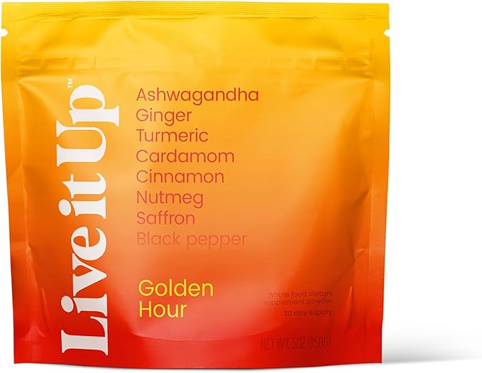 LIVE IT UP | Golden Hour: Relaxing Golden Milk Latte Powder with Ashwagandha Ginger Turmeric and Coconut | Supports Stress Relief and Sleep | Gluten-Free No GMOs Dairy-Free and Plant-Based
