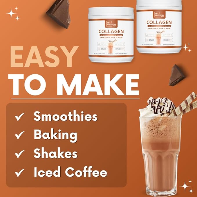 My Adventure to Fit Hydrolyzed Collagen Powder for Women - Grass Fed for Muscle Growth &amp Chocolate Collagen Protein Powder - Keto Collagen Powder for Joints &amp Gut Health - Chocolate Milk 420g
