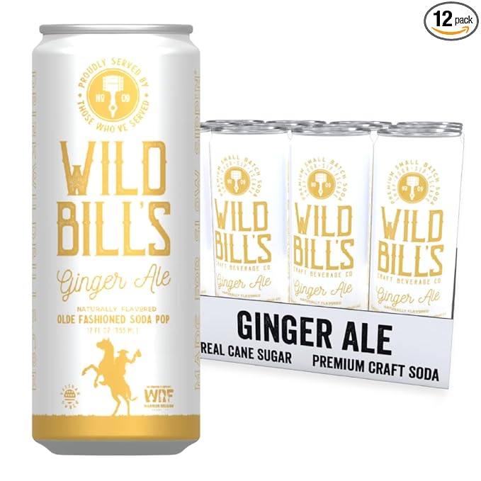 Wild Bill's Ginger Ale Soda Classic Craft Soda Pop Soft Drinks Sodas Made with Pure Cane Sugar Caffeine Free NO High Fructose Corn Syrup Gluten Free Vegan Low Sodium 12 Oz 12 Pack