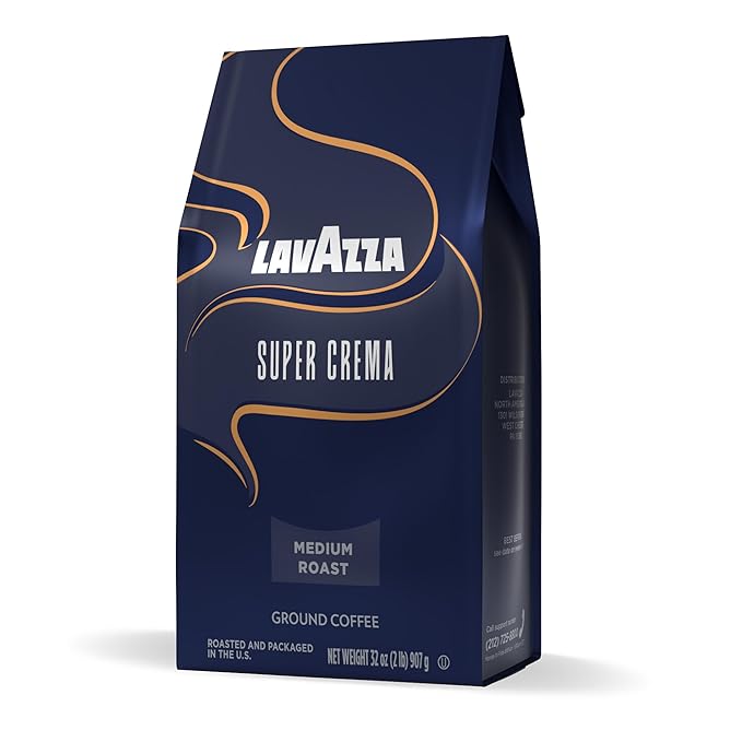 Lavazza Super Crema Ground Coffee Medium Roast Arabica and Robusta Blend 32 oz Bag (Pack of 6)