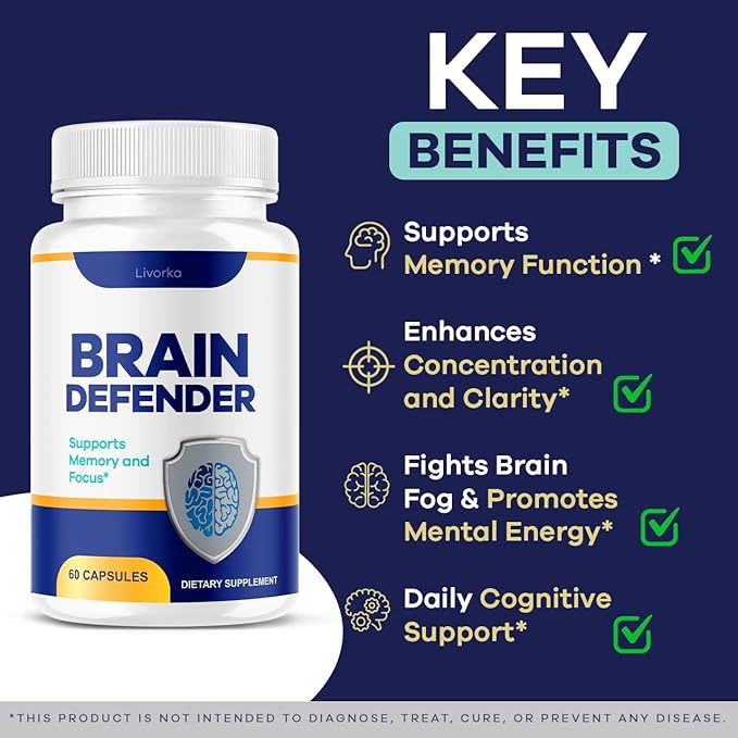 (2 Pack) Brain Defender - Official Brain Defender Supplement Advanced Pills Natural Brain and Memory Support Brain Defender Health &amp Wellness Multivitamin 120 Capsules for 2 Months