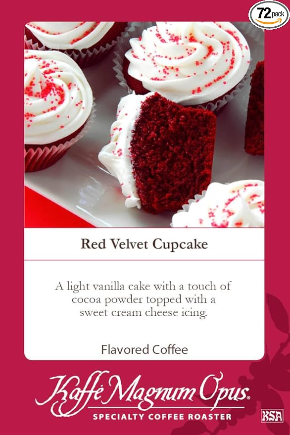 Kaffe Magnum Opus Red Velvet Cupcake Coffee Ground 72 Packs of 2.5 oz Each Dessert-Inspired Flavor
